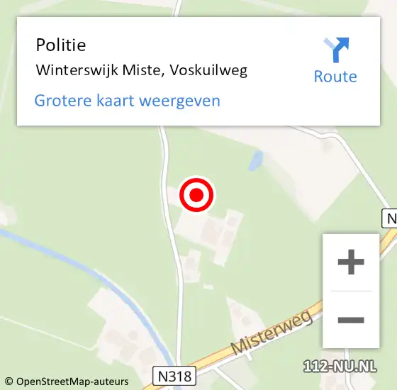 Locatie op kaart van de 112 melding: Politie Winterswijk Miste, Voskuilweg op 31 augustus 2021 16:34