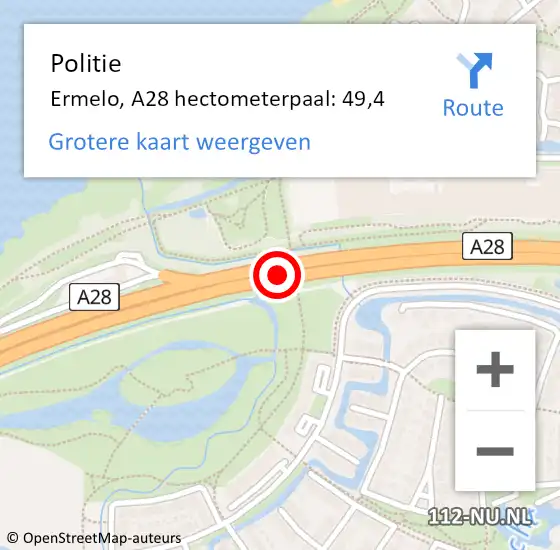 Locatie op kaart van de 112 melding: Politie Ermelo, A28 hectometerpaal: 49,4 op 31 augustus 2021 16:41