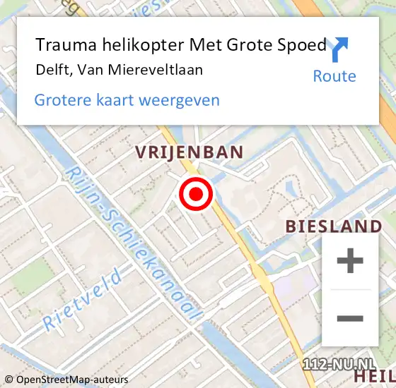 Locatie op kaart van de 112 melding: Trauma helikopter Met Grote Spoed Naar Delft, Van Miereveltlaan op 31 augustus 2021 16:46