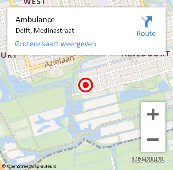 Locatie op kaart van de 112 melding: Ambulance Delft, Medinastraat op 21 juni 2014 12:40