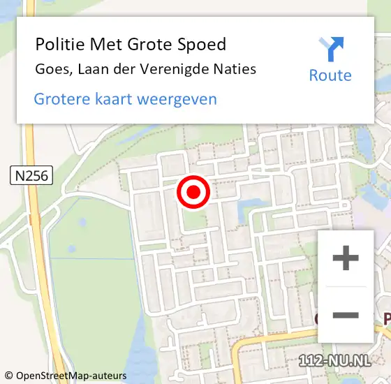 Locatie op kaart van de 112 melding: Politie Met Grote Spoed Naar Goes, Laan der Verenigde Naties op 31 augustus 2021 17:26