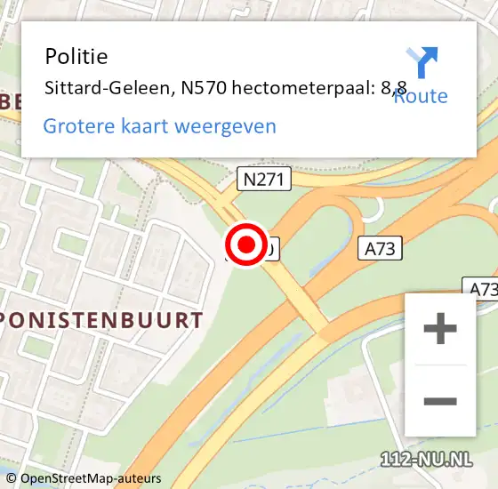 Locatie op kaart van de 112 melding: Politie Sittard-Geleen, N570 hectometerpaal: 8,8 op 31 augustus 2021 17:33