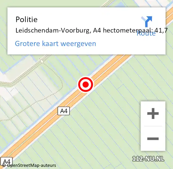 Locatie op kaart van de 112 melding: Politie Leidschendam-Voorburg, A4 hectometerpaal: 41,7 op 31 augustus 2021 17:34