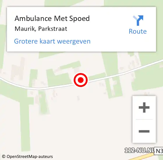 Locatie op kaart van de 112 melding: Ambulance Met Spoed Naar Maurik, Parkstraat op 21 juni 2014 12:44