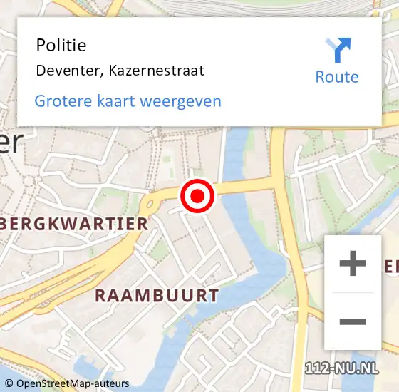 Locatie op kaart van de 112 melding: Politie Deventer, Kazernestraat op 31 augustus 2021 17:47