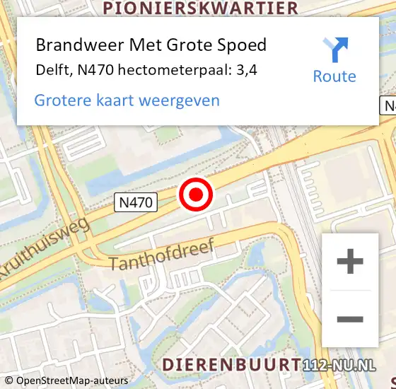 Locatie op kaart van de 112 melding: Brandweer Met Grote Spoed Naar Delft, N470 hectometerpaal: 3,4 op 31 augustus 2021 17:48