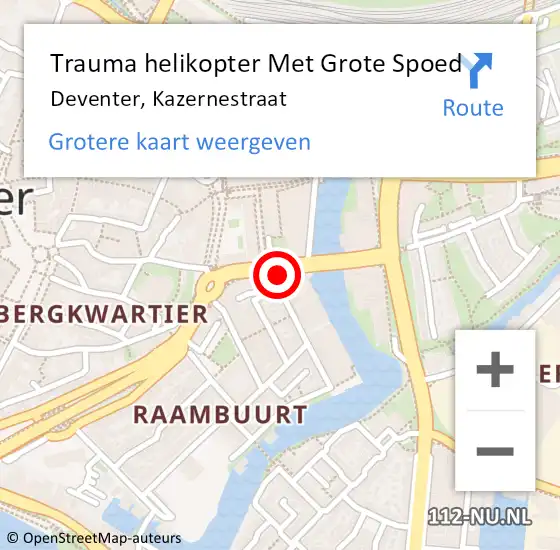 Locatie op kaart van de 112 melding: Trauma helikopter Met Grote Spoed Naar Deventer, Kazernestraat op 31 augustus 2021 17:48