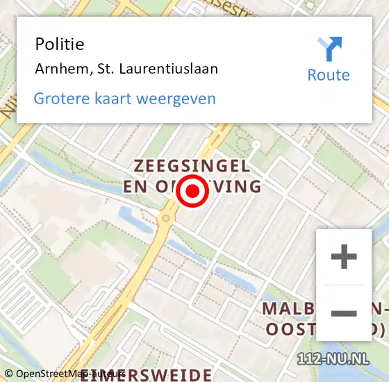 Locatie op kaart van de 112 melding: Politie Arnhem, St. Laurentiuslaan op 31 augustus 2021 17:58