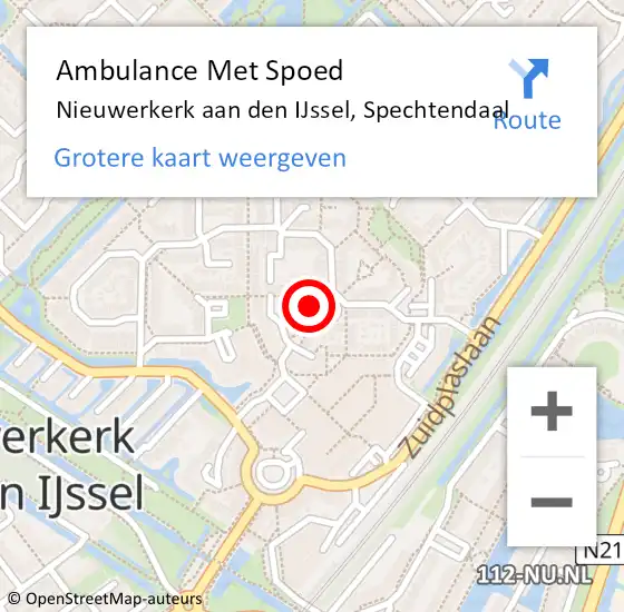 Locatie op kaart van de 112 melding: Ambulance Met Spoed Naar Nieuwerkerk aan den IJssel, Spechtendaal op 31 augustus 2021 18:02