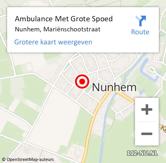 Locatie op kaart van de 112 melding: Ambulance Met Grote Spoed Naar Nunhem, Mariënschootstraat op 31 augustus 2021 18:07