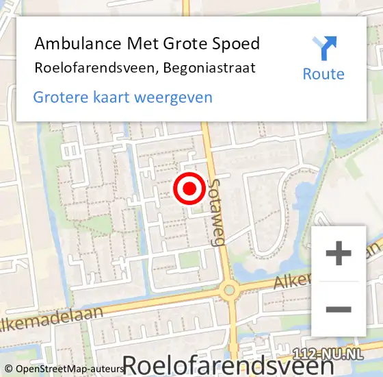 Locatie op kaart van de 112 melding: Ambulance Met Grote Spoed Naar Roelofarendsveen, Begoniastraat op 31 augustus 2021 18:31