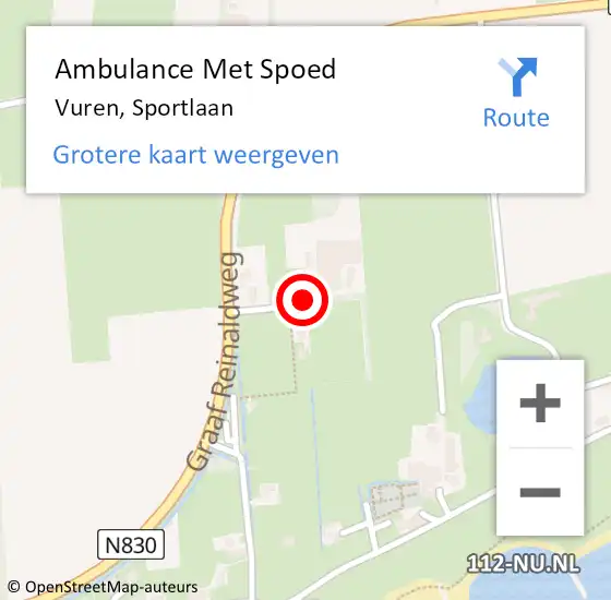 Locatie op kaart van de 112 melding: Ambulance Met Spoed Naar Vuren, Sportlaan op 31 augustus 2021 19:47