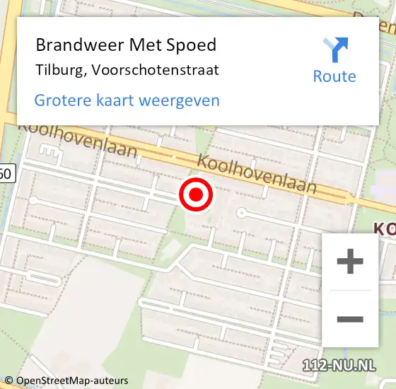 Locatie op kaart van de 112 melding: Brandweer Met Spoed Naar Tilburg, Voorschotenstraat op 31 augustus 2021 20:01