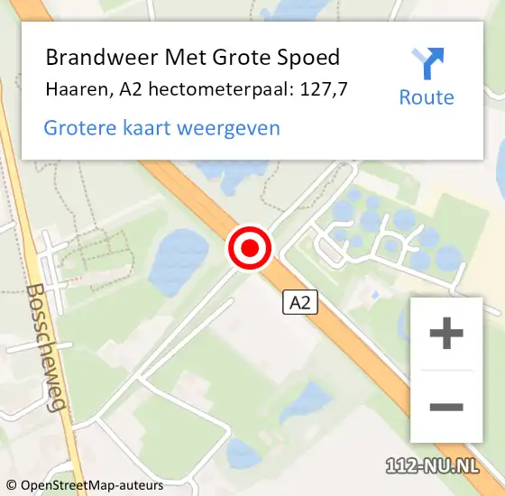 Locatie op kaart van de 112 melding: Brandweer Met Grote Spoed Naar Haaren, A2 hectometerpaal: 127,7 op 31 augustus 2021 20:09