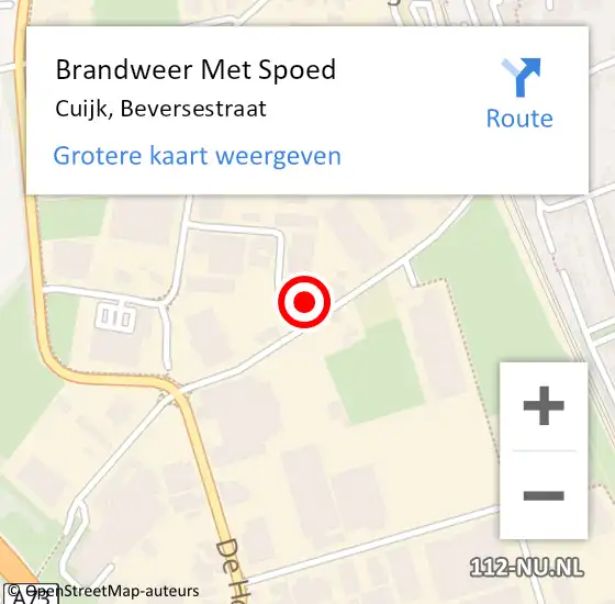 Locatie op kaart van de 112 melding: Brandweer Met Spoed Naar Cuijk, Beversestraat op 31 augustus 2021 20:17