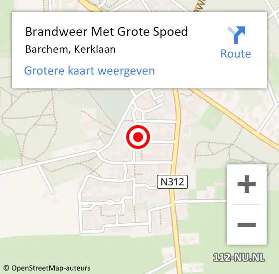 Locatie op kaart van de 112 melding: Brandweer Met Grote Spoed Naar Barchem, Kerklaan op 31 augustus 2021 20:18