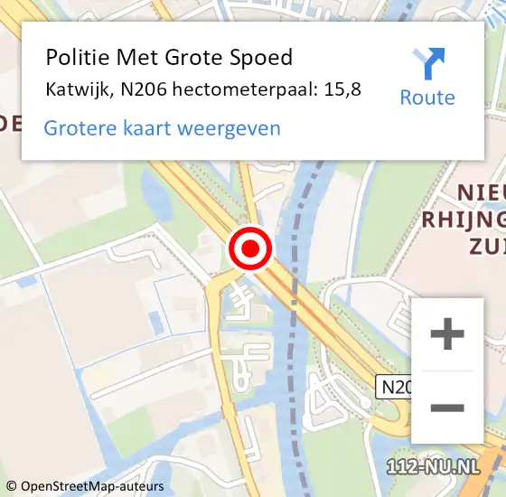 Locatie op kaart van de 112 melding: Politie Met Grote Spoed Naar Katwijk, N206 hectometerpaal: 15,8 op 31 augustus 2021 20:19