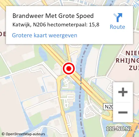 Locatie op kaart van de 112 melding: Brandweer Met Grote Spoed Naar Katwijk, N206 hectometerpaal: 15,8 op 31 augustus 2021 20:20