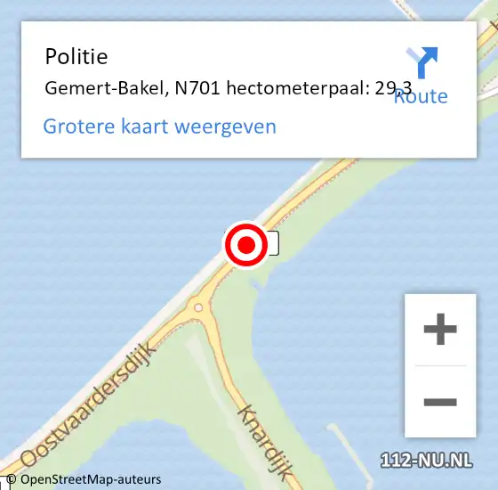 Locatie op kaart van de 112 melding: Politie Gemert-Bakel, N701 hectometerpaal: 29,3 op 31 augustus 2021 20:20