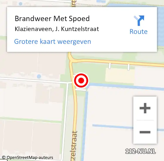 Locatie op kaart van de 112 melding: Brandweer Met Spoed Naar Klazienaveen, J. Kuntzelstraat op 31 augustus 2021 20:47