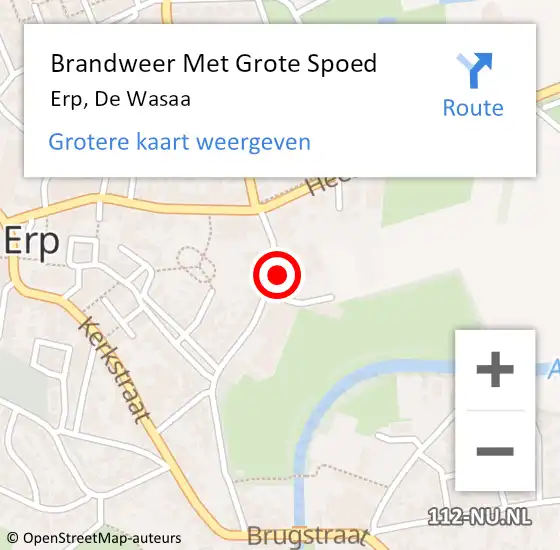 Locatie op kaart van de 112 melding: Brandweer Met Grote Spoed Naar Erp, De Wasaa op 31 augustus 2021 20:55