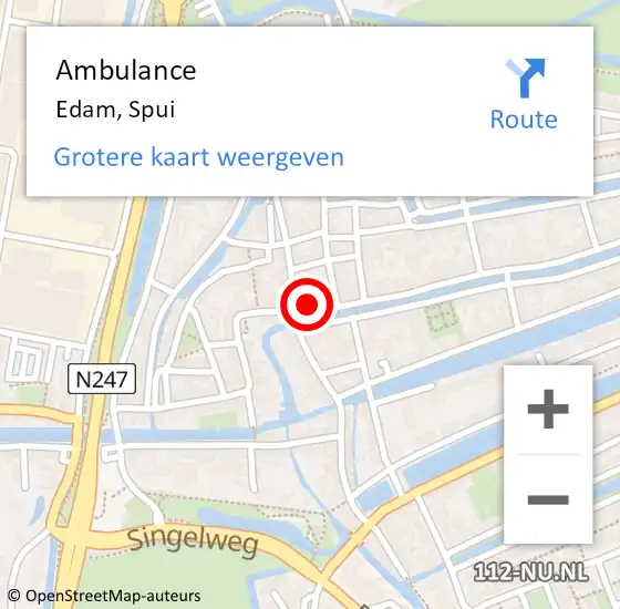 Locatie op kaart van de 112 melding: Ambulance Edam, Spui op 31 augustus 2021 22:08