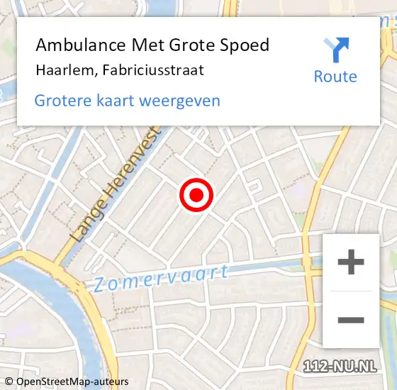Locatie op kaart van de 112 melding: Ambulance Met Grote Spoed Naar Haarlem, Fabriciusstraat op 31 augustus 2021 22:10