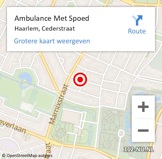 Locatie op kaart van de 112 melding: Ambulance Met Spoed Naar Haarlem, Cederstraat op 31 augustus 2021 23:08