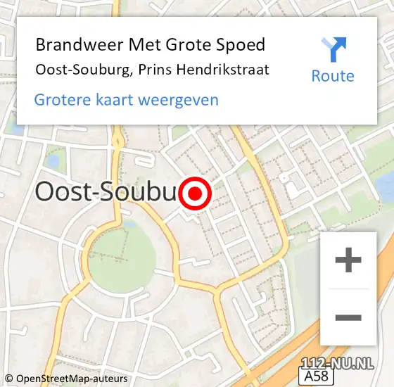 Locatie op kaart van de 112 melding: Brandweer Met Grote Spoed Naar Oost-Souburg, Prins Hendrikstraat op 31 augustus 2021 23:38