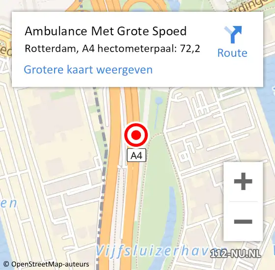 Locatie op kaart van de 112 melding: Ambulance Met Grote Spoed Naar Rotterdam, A4 hectometerpaal: 72,2 op 1 september 2021 01:07