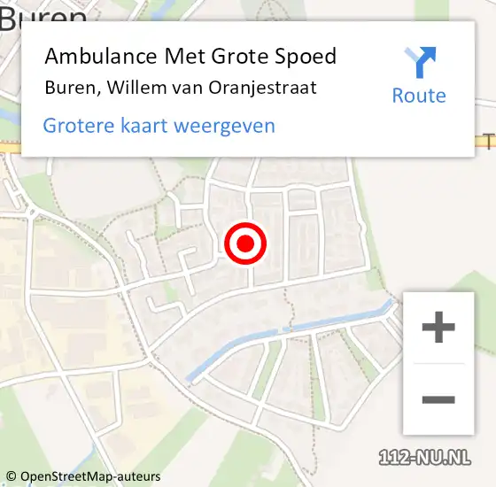 Locatie op kaart van de 112 melding: Ambulance Met Grote Spoed Naar Buren, Willem van Oranjestraat op 1 september 2021 01:37