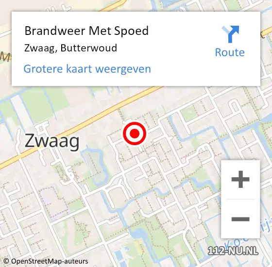 Locatie op kaart van de 112 melding: Brandweer Met Spoed Naar Zwaag, Butterwoud op 1 september 2021 03:05