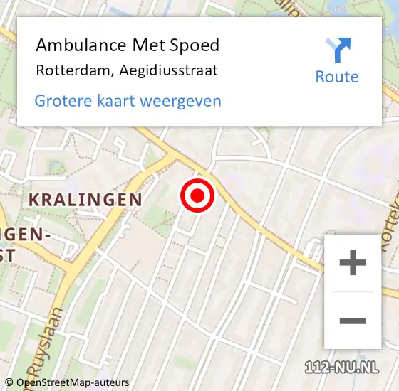 Locatie op kaart van de 112 melding: Ambulance Met Spoed Naar Rotterdam, Aegidiusstraat op 1 september 2021 05:39