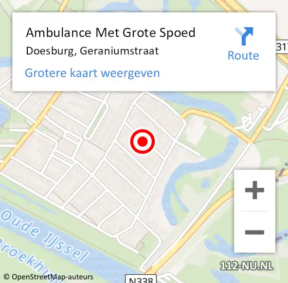 Locatie op kaart van de 112 melding: Ambulance Met Grote Spoed Naar Doesburg, Geraniumstraat op 1 september 2021 05:44