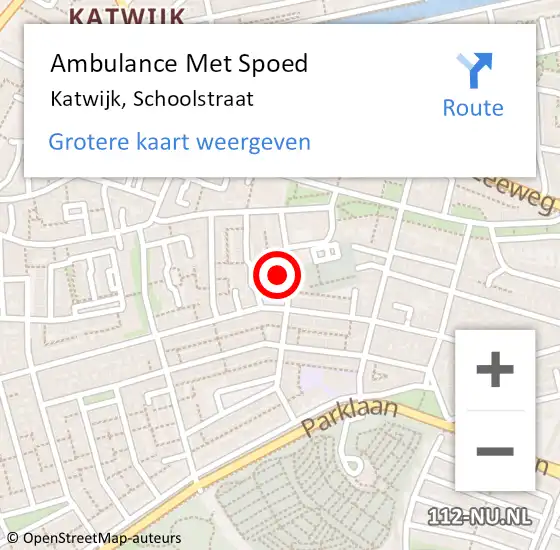 Locatie op kaart van de 112 melding: Ambulance Met Spoed Naar Katwijk, Schoolstraat op 1 september 2021 06:15