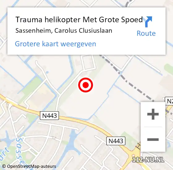 Locatie op kaart van de 112 melding: Trauma helikopter Met Grote Spoed Naar Sassenheim, Carolus Clusiuslaan op 1 september 2021 07:20