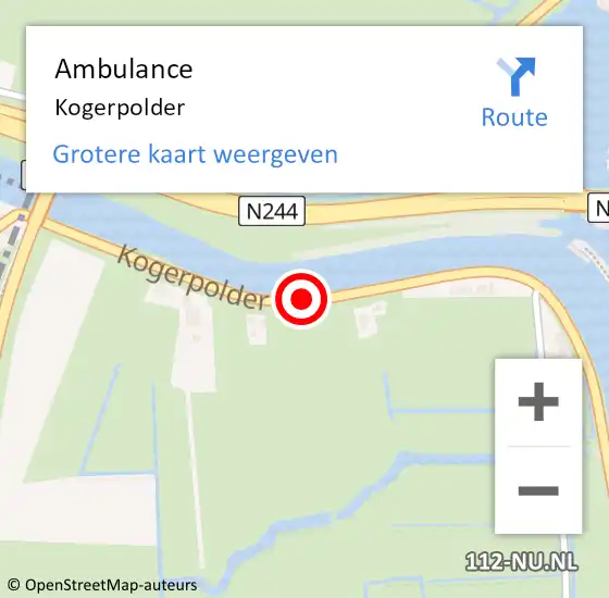 Locatie op kaart van de 112 melding: Ambulance Kogerpolder op 1 september 2021 07:47