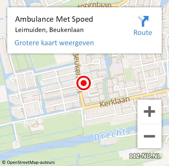 Locatie op kaart van de 112 melding: Ambulance Met Spoed Naar Leimuiden, Beukenlaan op 1 september 2021 08:02