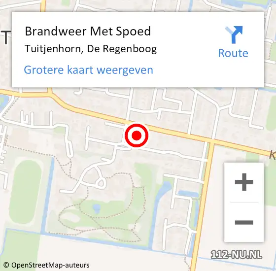 Locatie op kaart van de 112 melding: Brandweer Met Spoed Naar Tuitjenhorn, De Regenboog op 1 september 2021 08:33