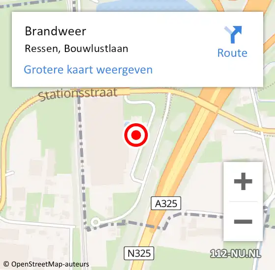 Locatie op kaart van de 112 melding: Brandweer Ressen, Bouwlustlaan op 1 september 2021 09:00