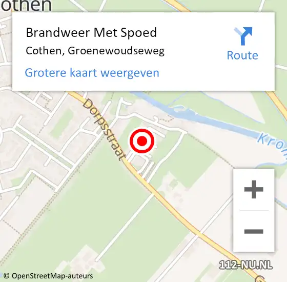 Locatie op kaart van de 112 melding: Brandweer Met Spoed Naar Cothen, Groenewoudseweg op 1 september 2021 09:29