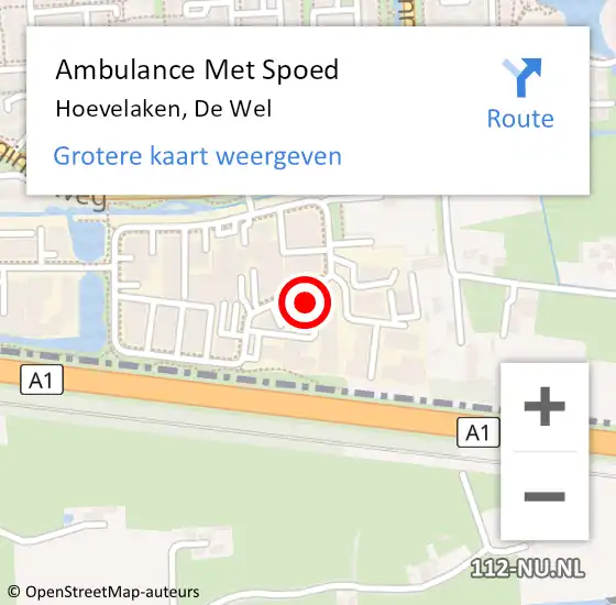 Locatie op kaart van de 112 melding: Ambulance Met Spoed Naar Hoevelaken, De Wel op 1 september 2021 09:29