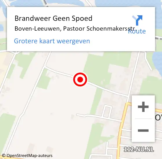 Locatie op kaart van de 112 melding: Brandweer Geen Spoed Naar Boven-Leeuwen, Pastoor Schoenmakersstr. op 1 september 2021 09:54