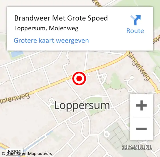 Locatie op kaart van de 112 melding: Brandweer Met Grote Spoed Naar Loppersum, Molenweg op 1 september 2021 09:59