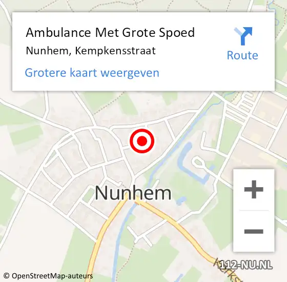 Locatie op kaart van de 112 melding: Ambulance Met Grote Spoed Naar Nunhem, Kempkensstraat op 1 september 2021 10:00