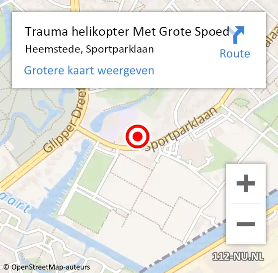 Locatie op kaart van de 112 melding: Trauma helikopter Met Grote Spoed Naar Heemstede, Sportparklaan op 1 september 2021 10:29