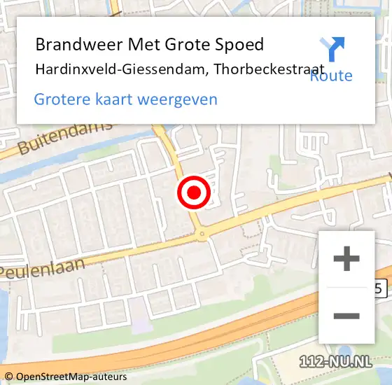 Locatie op kaart van de 112 melding: Brandweer Met Grote Spoed Naar Hardinxveld-Giessendam, Thorbeckestraat op 1 september 2021 10:31