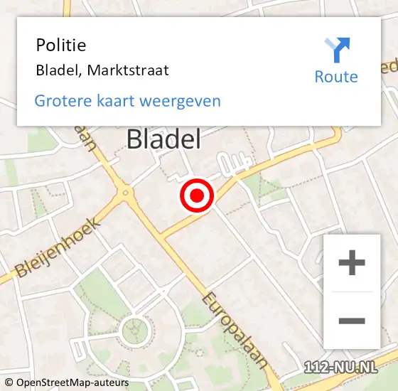 Locatie op kaart van de 112 melding: Politie Bladel, Marktstraat op 1 september 2021 10:33