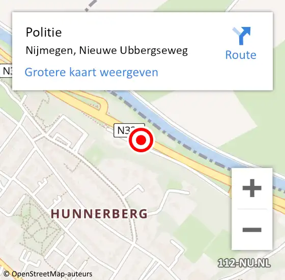 Locatie op kaart van de 112 melding: Politie Nijmegen, Nieuwe Ubbergseweg op 1 september 2021 10:55