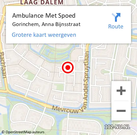 Locatie op kaart van de 112 melding: Ambulance Met Spoed Naar Gorinchem, Anna Bijnsstraat op 1 september 2021 11:10